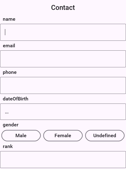 Properties form for the contact